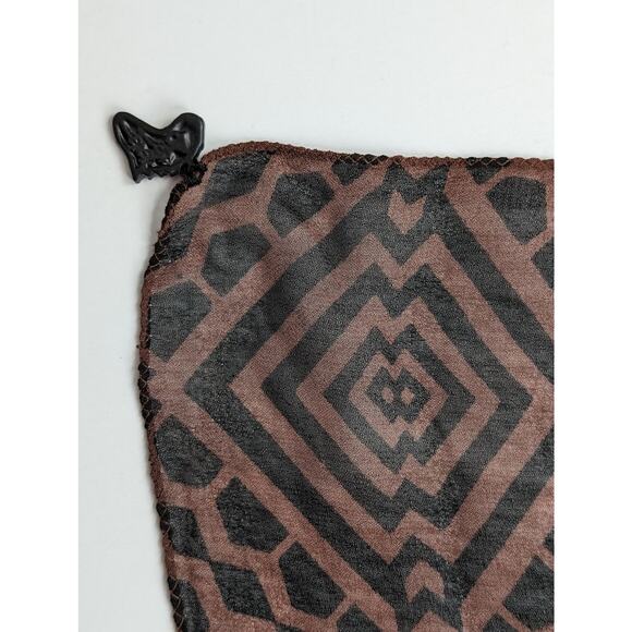 Kisura Scarf Brown Black Stripe Geometric Pattern Beaded Corners Rayon New - Picture 4 of 8